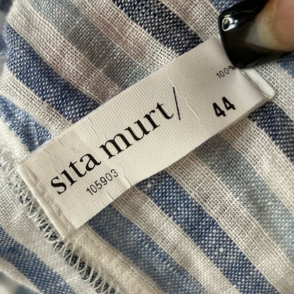 SITA MURT Striped 100% Linen Midi Skirt Drawstring in Blue/White Sz S-44 - Picture 7 of 7